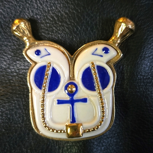 Natural Kharma by Avelon Jewelry - Porcelain & gold vintage Egyptian dual Uraeus/Cobra & Ankh pendant